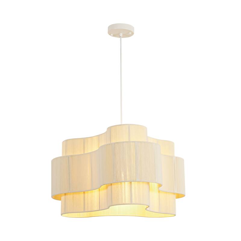 1-Light Bohemian Coastal Hand-Woven Off-White Cotton Thread Drum Chandelier for Bedroom, Porch