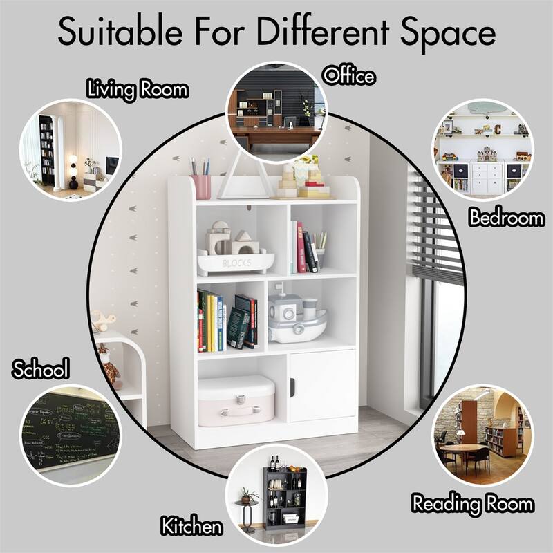 Kids Bookcase,Bookshelf with 6 Compartments,Freestanding Shelves