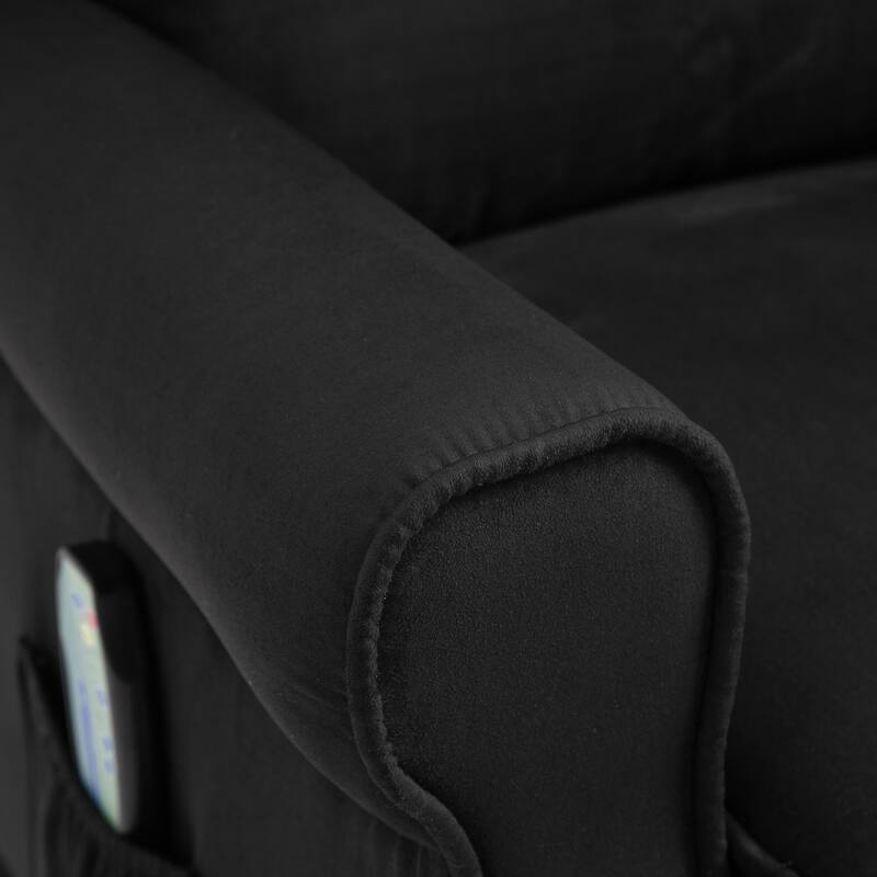 Wingback Heated Massage Chair Vintage Upholstered Recliner Chair with Adjustable Backrest Remote Control Side Pocket Storage