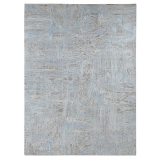 Shahbanu Rugs Powder Blue, THE PAINT BRUSH, Silk with Textured Wool ...