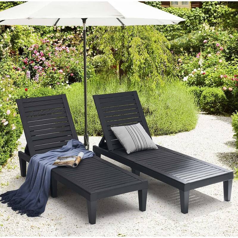 2 Sets Outdoor Patio Recliner Chaise Lounge Chair with Waterproof UV Resistant