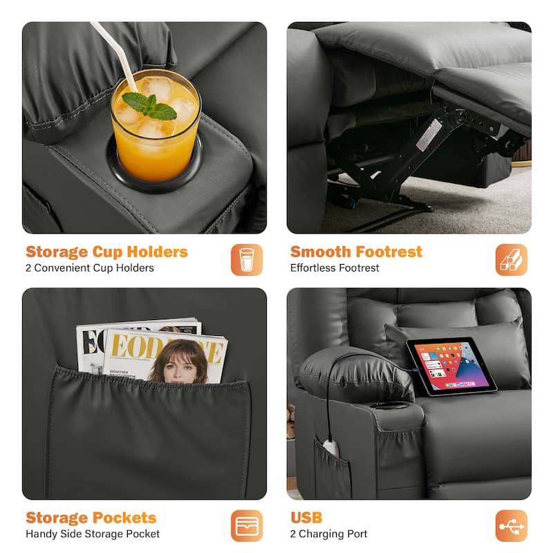 Manual Recliner Loveseat with Massage & Heating, Cup Holders & Side Pocket for Living Room