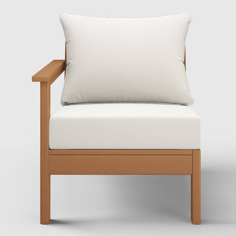 Birchwood All Weather HDPE Outdoor Patio Deep Seating Teak Left Arm Facing Chair With Cushions (1-Piece)