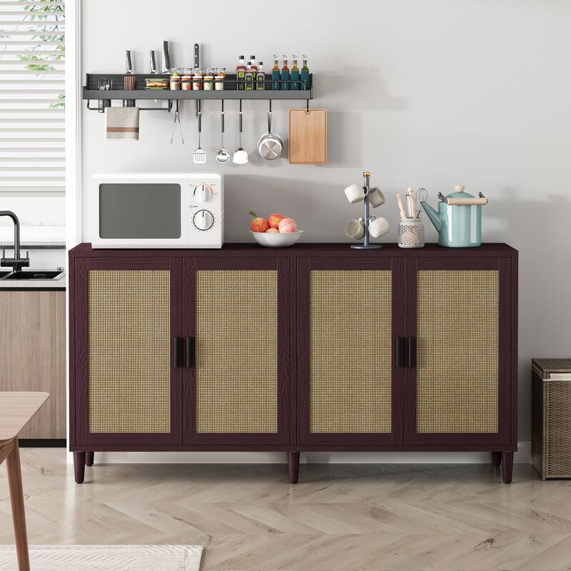 Functional 4-Door Rattan Decorative Storage Cabinet