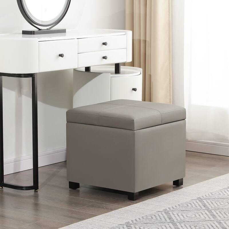 Adeco Square Tufted Storage Ottoman with Hidden Space - 17.5"X17.5'x16.9" - Grey
