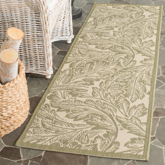 SAFAVIEH Courtyard Bettyjane Tropical Leaves Indoor/ Outdoor Area Rug - 2'3" x 6'7" Runner - Natural/Olive