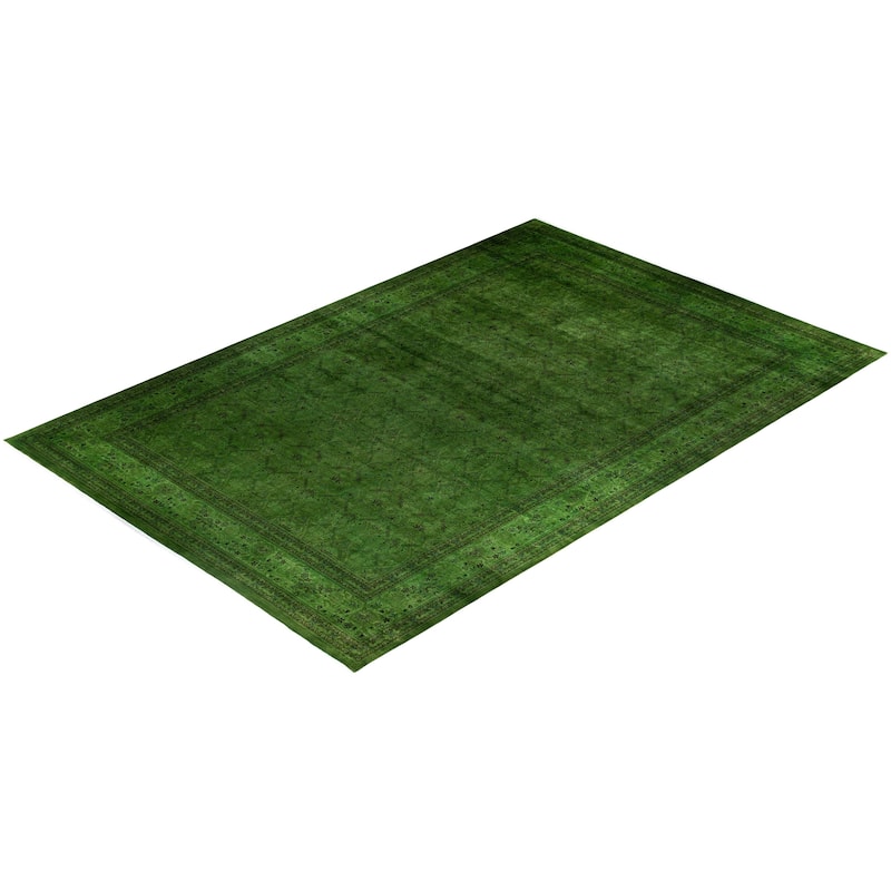 Overdyed, One-of-a-Kind Hand-Knotted Area Rug - Green - 12' 2" x 17' 10"