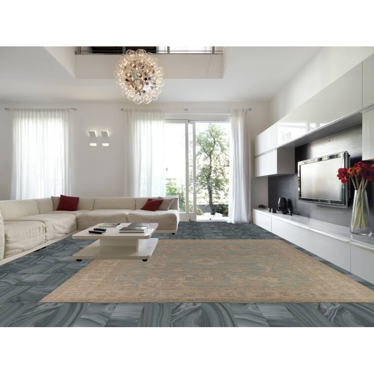 Vegetable Dye Oushak Turkish Large Area Rug Handmade Blue Wool Carpet - 12'3"x 14'6"