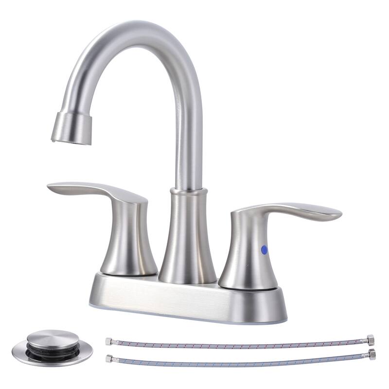 WOWOW 4 in. Centerset Double Handle High Arc Bathroom Faucet - Brushed Nickel