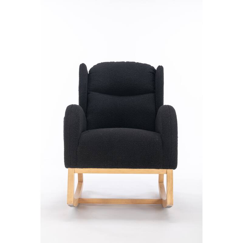 Black Modern 38" High Back Upholstered Rocking Chair with Wood Legs and Packet
