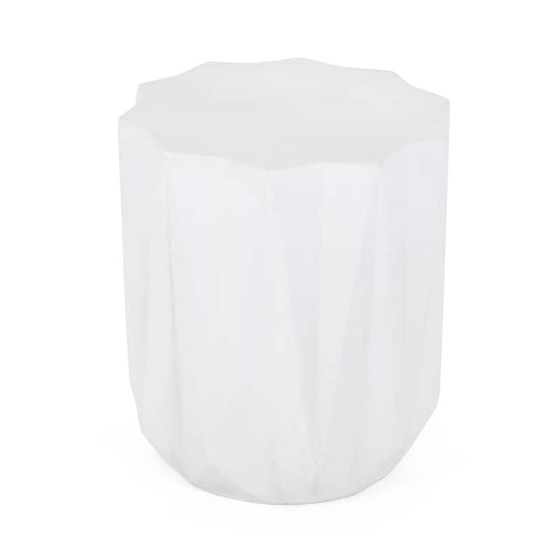 Roomfitters Outdoor Lightweight Concrete Side Table, Geometric Accent Patio End Table, Antique White