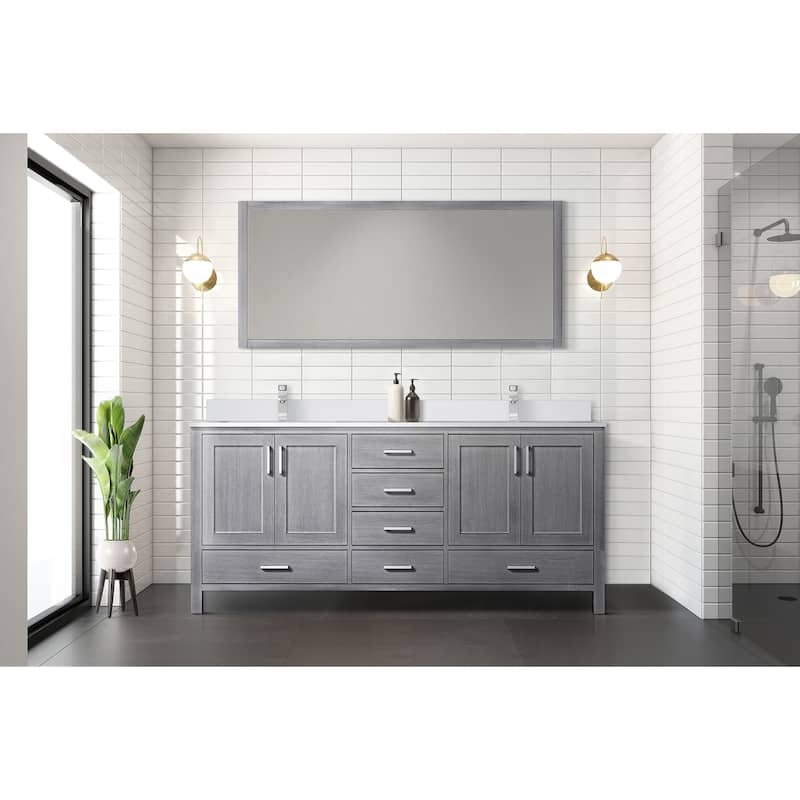 Jacques 72 in. W x 22 in. D White Bath Vanity, Cultured Marble Top, Faucet Set, and 28 in. Mirror