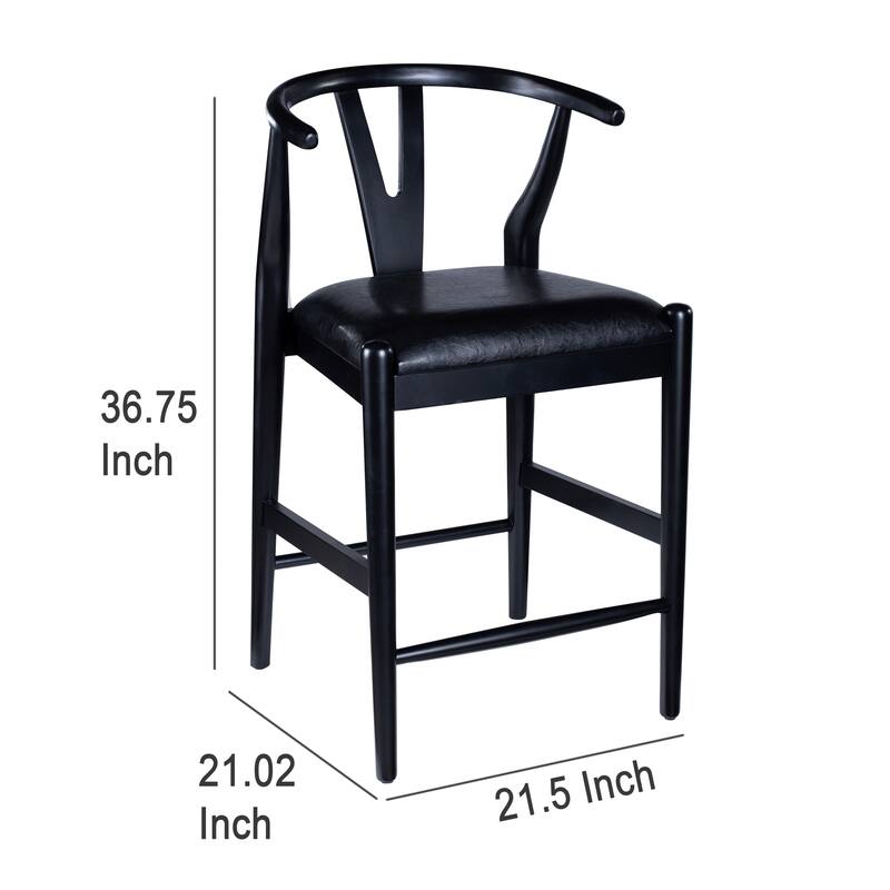 Cera Counter Stool Chair Set of 2, Faux Leather Seat, Black Rubberwood