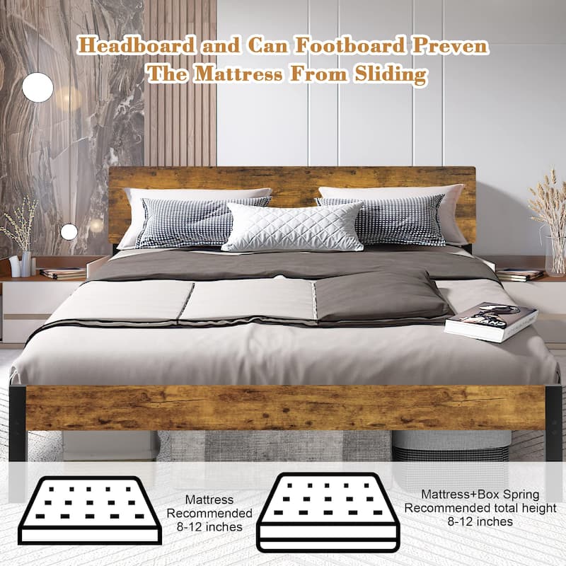 Bed Frame with Headboard, Large Under Bed Storage