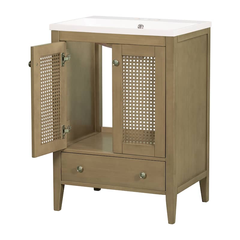 24 in. Freestanding Bath Vanity in Nature with White Ceramic Top