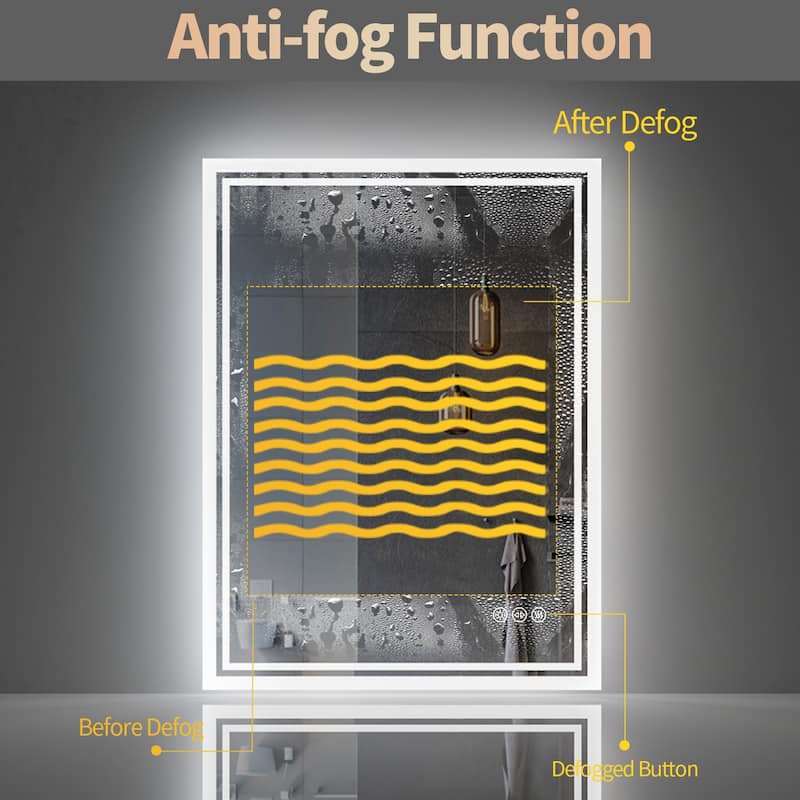 Backlit LED Bathroom Wall Mirror with Dimmable 3 Colors Anti-Fog
