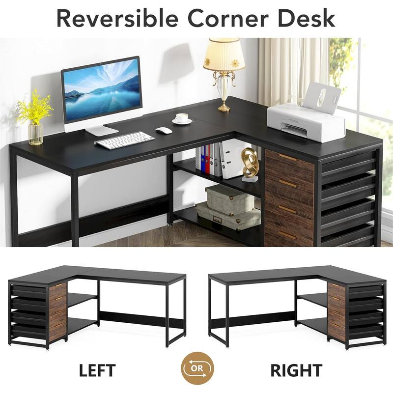 59" Reversible Corner Desk with Drawers