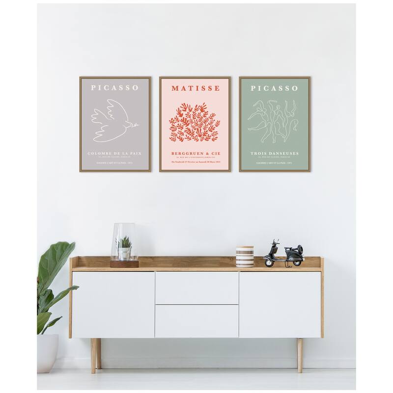 Kate and Laurel Picasso Inspired Bird & Inspired Dance 3 Piece Framed Canvas Wall Art Set by Gabrielly Guedes