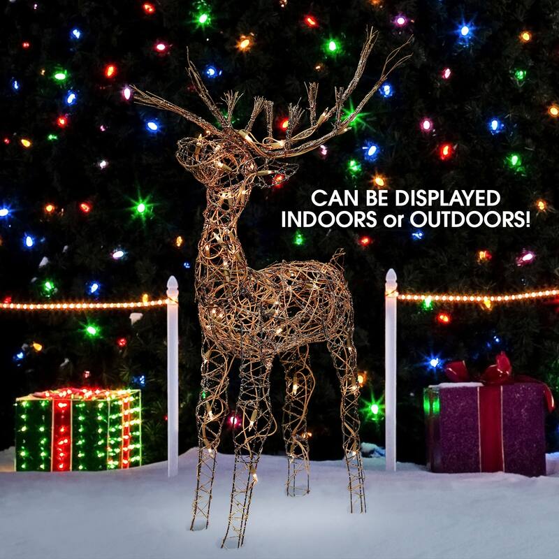 Alpine Corporation Standing Rattan Reindeer Decoration with White Halogen Lights
