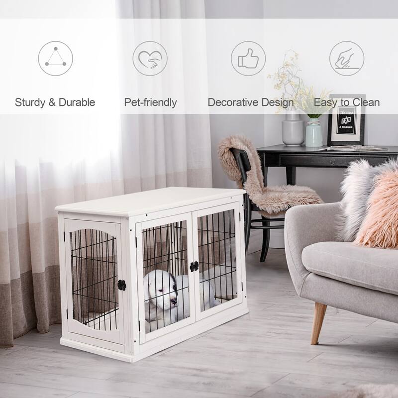 Small Dog Crate Dog Cage End Table with Two Opening Sides Lockable Door Puppy Kennel Indoor Dog House