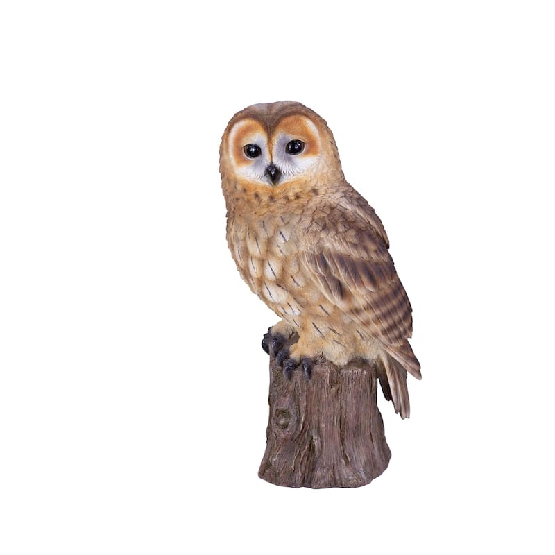 Owl Standing on Branch Outdoor Garden Statue - 13.5"
