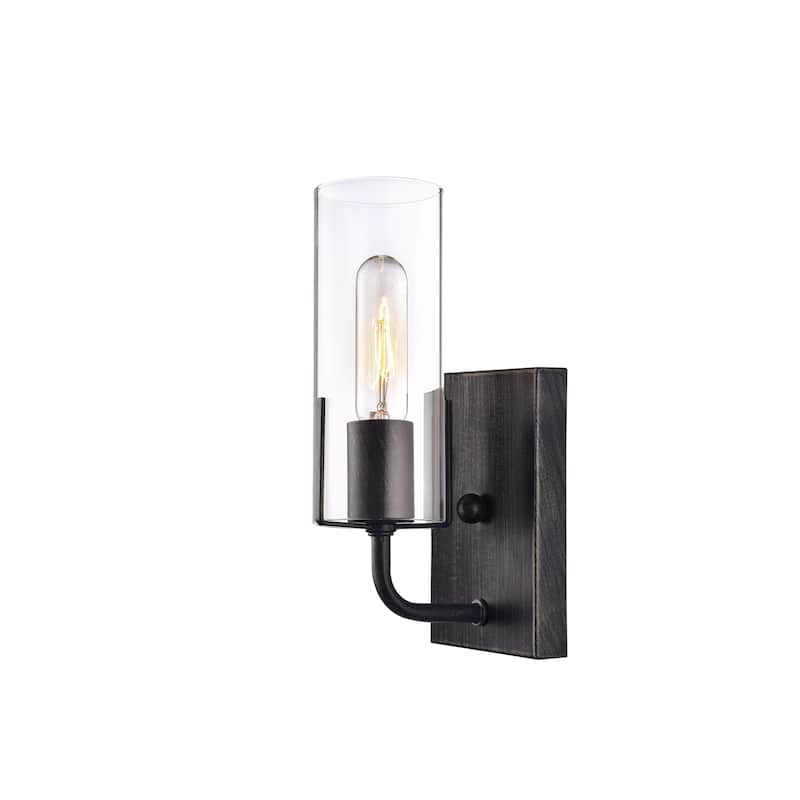 Alfreda Antique Black Wall Sconce with Clear Glass Cylinder