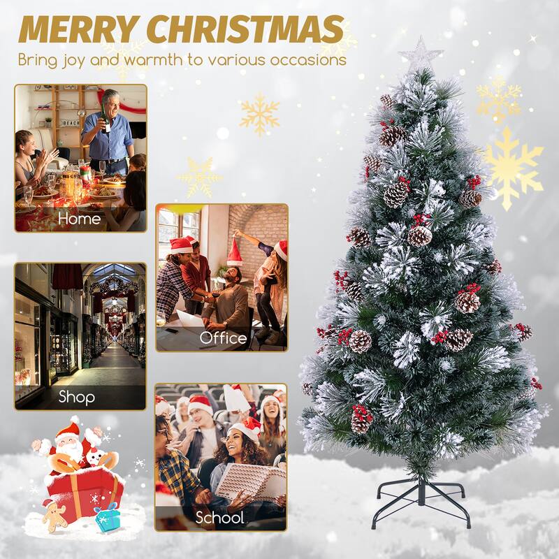 Gymax 5/6/7 FT Flocked Christmas Tree Artificial Xmas Tree