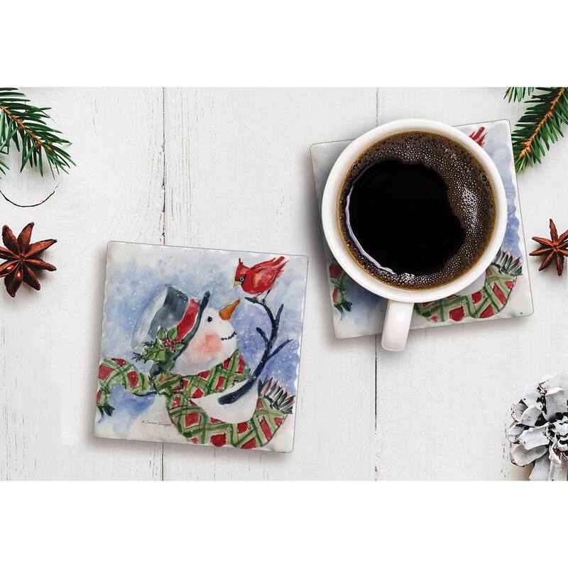 Counterart Absorbent Stone Coasters - Snowman Diamond Plaid - Set of 4 - 4x4x291