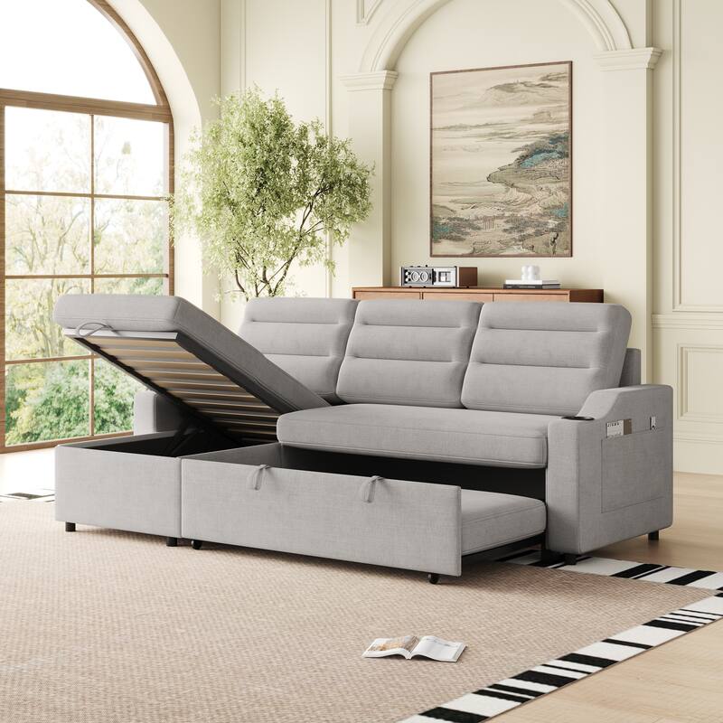 83.5-Inch Convertible Sofa Bed - Stylish Polyester Recliner with Storage for Small Spaces