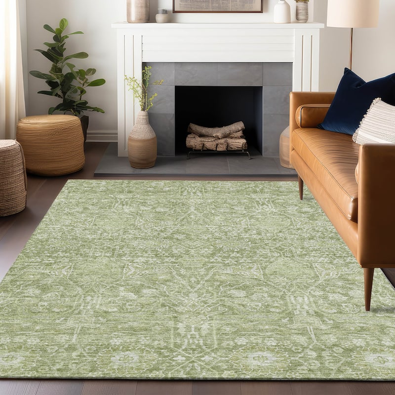 Machine Washable Indoor/ Outdoor Vintage Boho Chantille Rug - Aloe - 10' x 14'