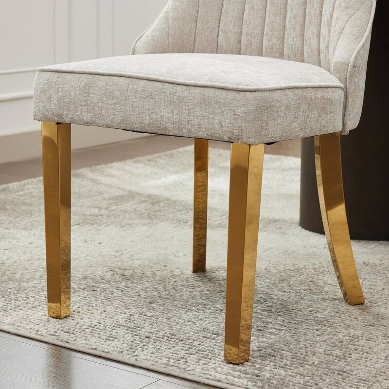 GDF Studio- Rayon Chenille Upholstered Dining Chair with Tufted Back & Golden Metal Base, Set of 2