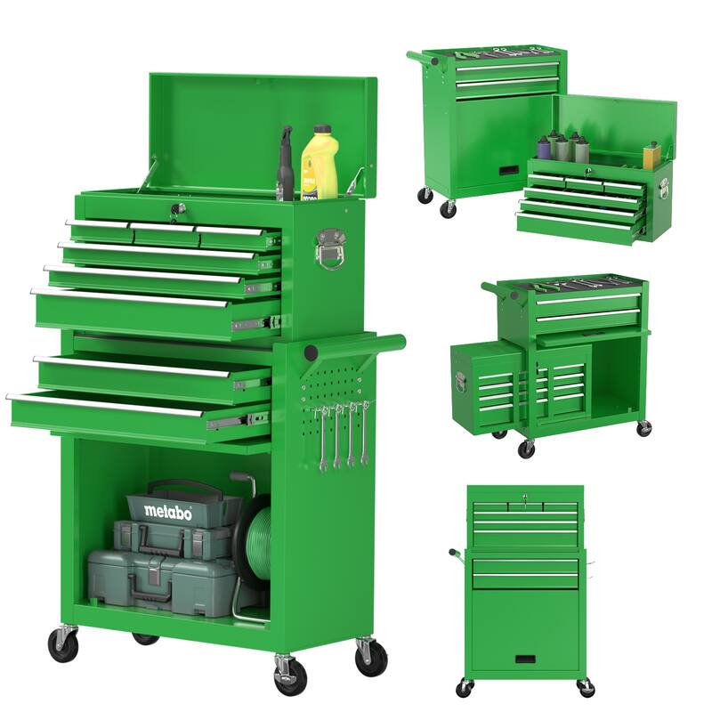 8-Drawer Rolling Tool Chest & Removable Tool Box Organizer with Lock