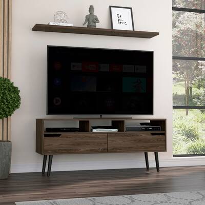 Oslo Tv Stand for TV´s up 51", Two Drawers, Three Open Shelves -Dark Walnut