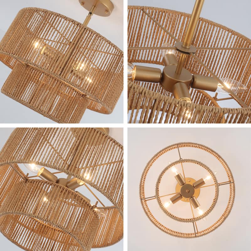 Starsky 4-Light 2-Tier Rattan Semi Flush Mount Ceiling Light