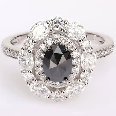 Miadora 10k White Gold 3/4ct TDW Black Diamond & 2ct TGW Created Moissanite Halo Engagement Ring