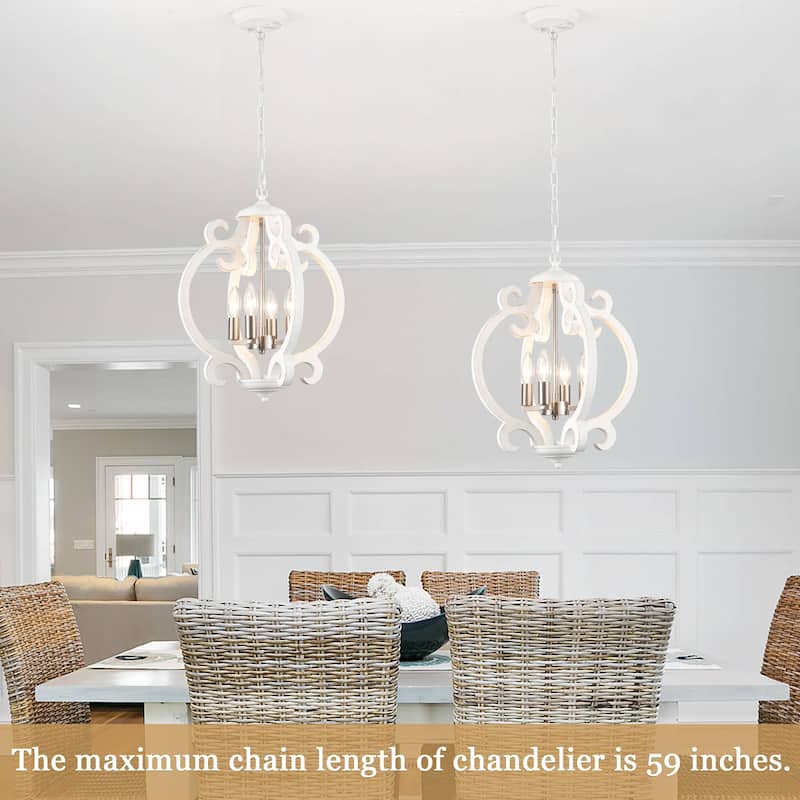 4-Light Antique Wood French Country Chandelier Vintage Pendant for Dining Room