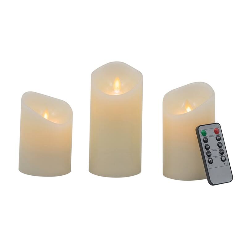 Set of 3 LED Candles with Remote Timer - Ivory