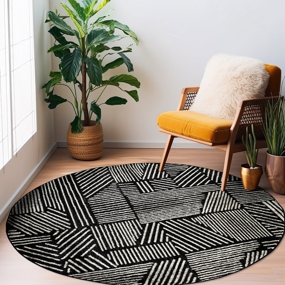 World Rug Gallery Contemporary Boho Stripes Black Area Rug