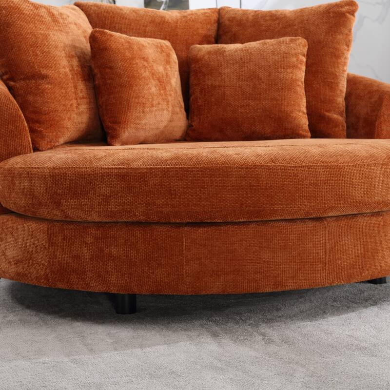 Modern Sofa Chair Round Accent Barrel Chair With 5 Pillows and Storage Ottoman