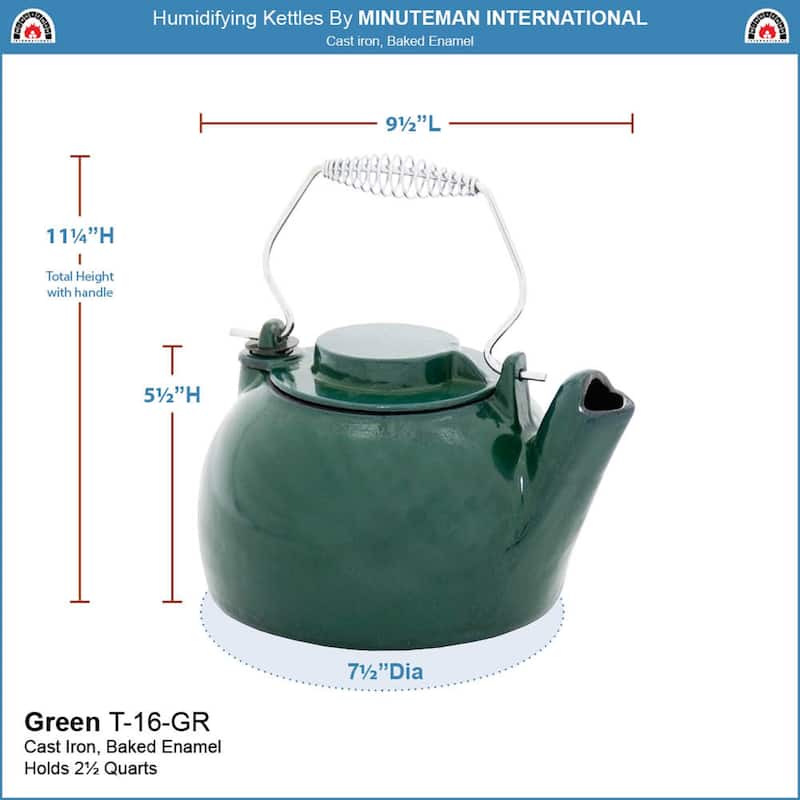 Minuteman International Enameled Humidifying Kettle, 9.25 Inch Tall, Green