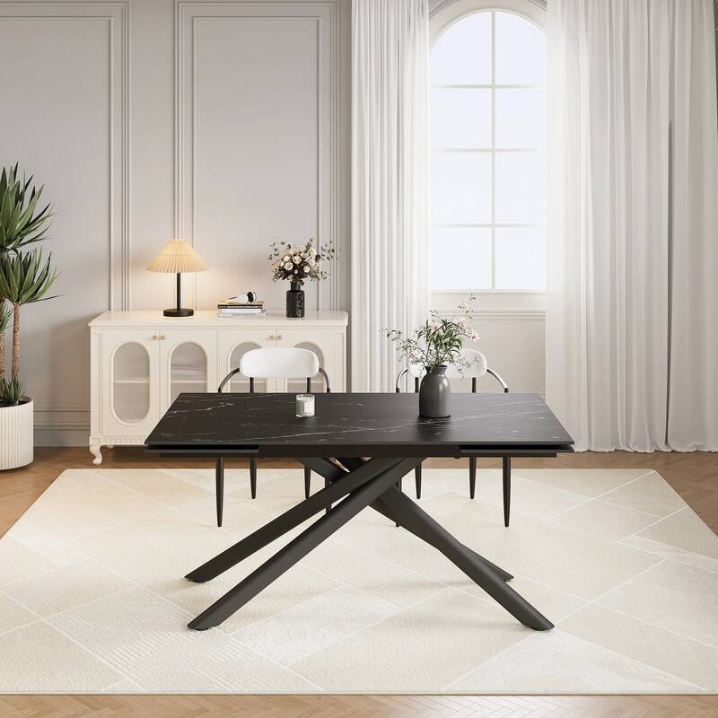 102.36 Inch Extendable Rectangular Sintered Stone Dining Table