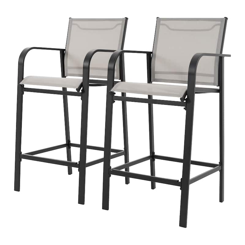 Nuu Garden Outdoor 2-Piece Textilene High Bar Stools, Gray
