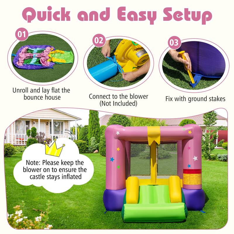 Gymax Inflatable Bounce House Bouncy Castle w/Slide & Basketball Rim - Multicolors