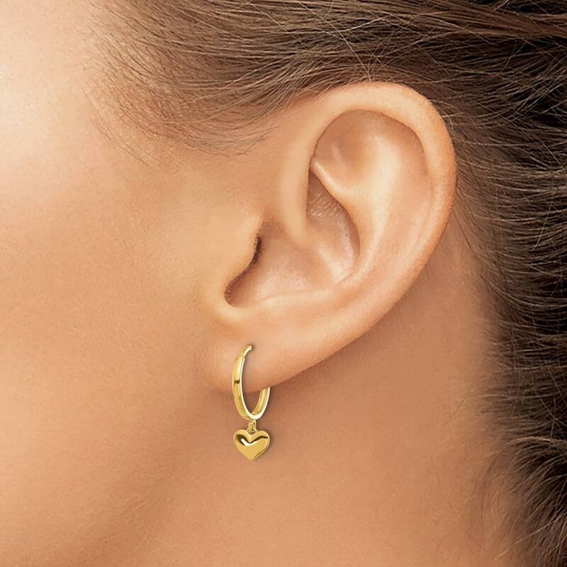 Curata 14k Yellow Gold Polished Love Heart Guardian Angel Hoop Earrings - 19.3x13.3mm