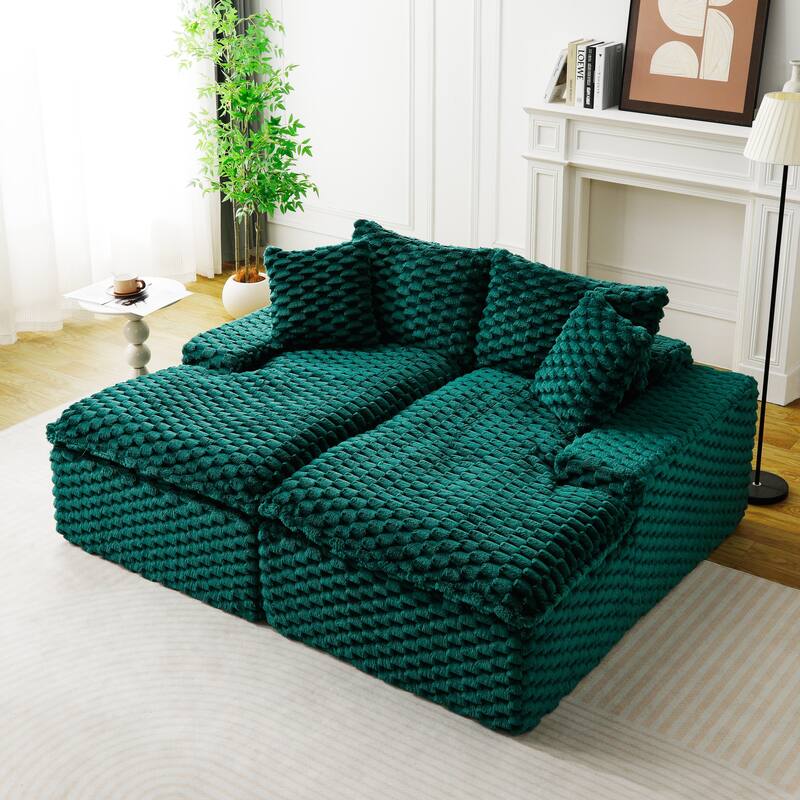 Double Chaise Lounge Sofa Turtle Velvet Sectional Sofa Set Lazy Sleeper Sofa, Full Compressed Sponge