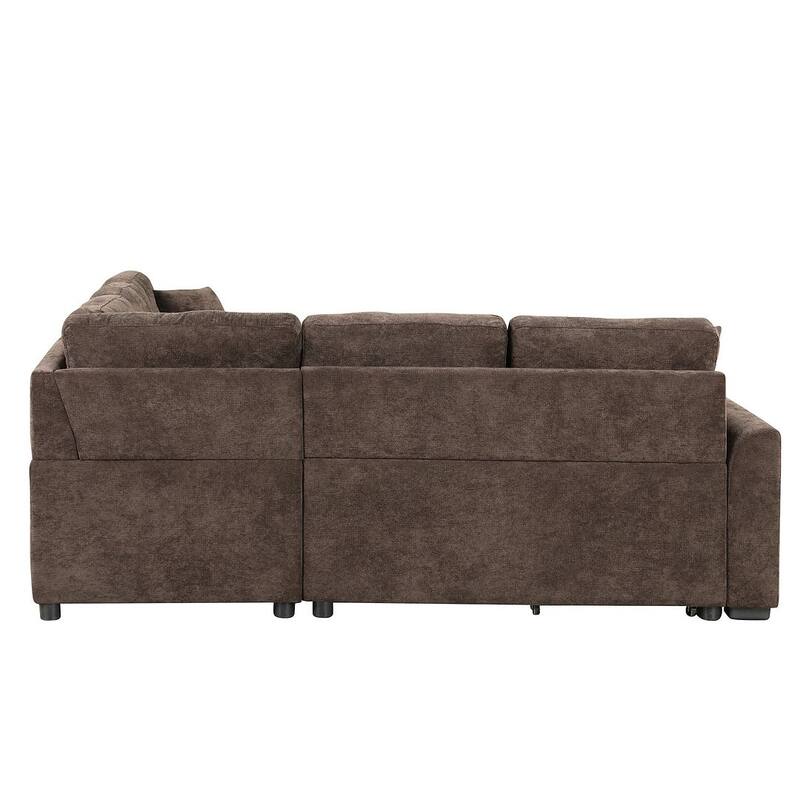 Modular Velvet Pull-out Sleeper Sofa, Living Room Spacious Space L Shaped Corner Sectional Sofa