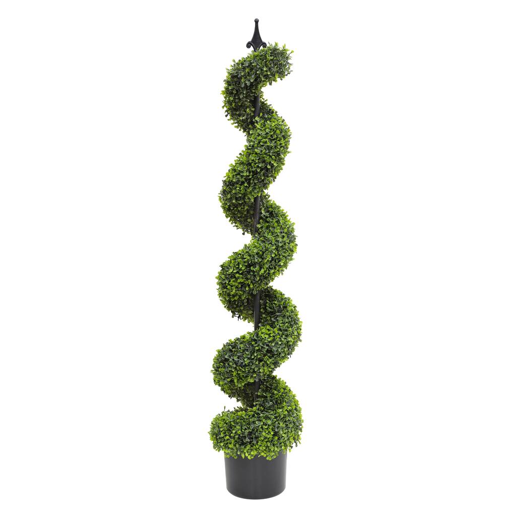 5 ft. Artificial Boxwood Spiral Tree Black Plastic Pot