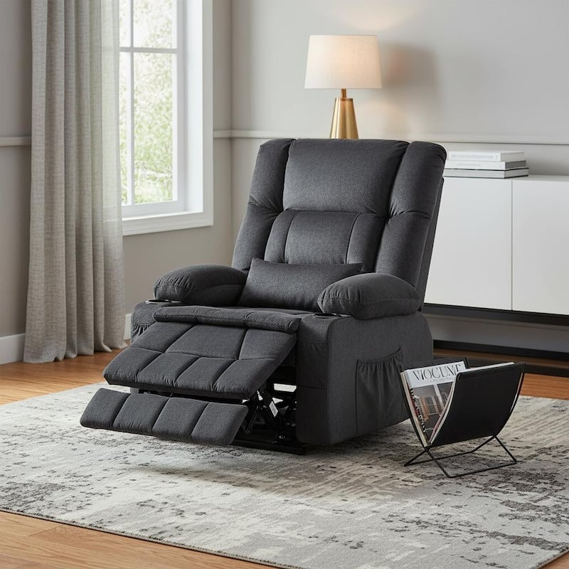 HomeRoots 38" Gray Tufted Velvet Heated Massage Lift Assist Recliner With USB - Gray