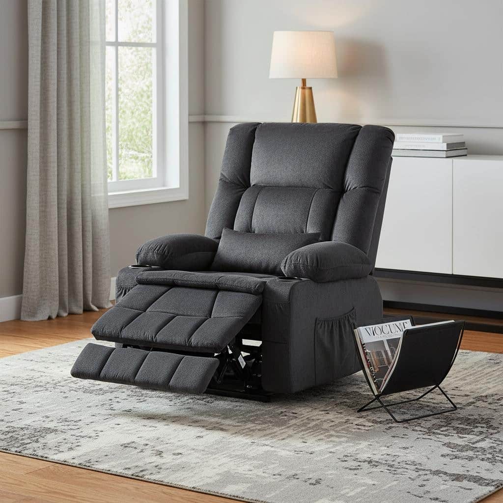 HomeRoots 38" Gray Tufted Velvet Heated Massage Lift Assist Recliner With USB