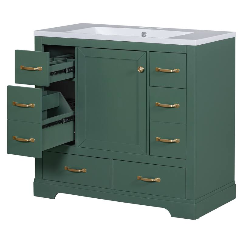 Freestanding 36" Vanity with Solid Wood, Undermount Sink, and Ample Storage - Grey Finish - 36in L